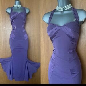 Karen Millen Mermaid Style Purple Silk Ballroom Halter Gown Cocktail Midi Dress